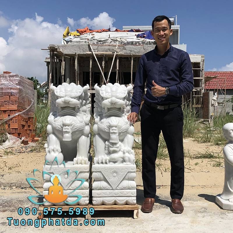 Chế Tác Tượng Kỳ Lân Đá Trắng Phong Thủy Đẹp Cao 1m