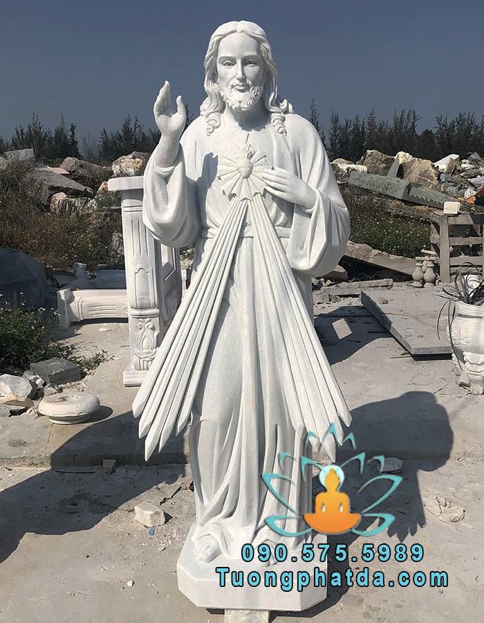 Tượng Lòng Chúa Thương Xót Bằng Đá Cẩm Thạch Trắng Đẹp