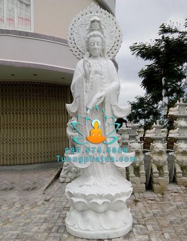 Tượng Phật Bà Quan Thế Âm Đá Trắng Non Nước Nguyên Khối