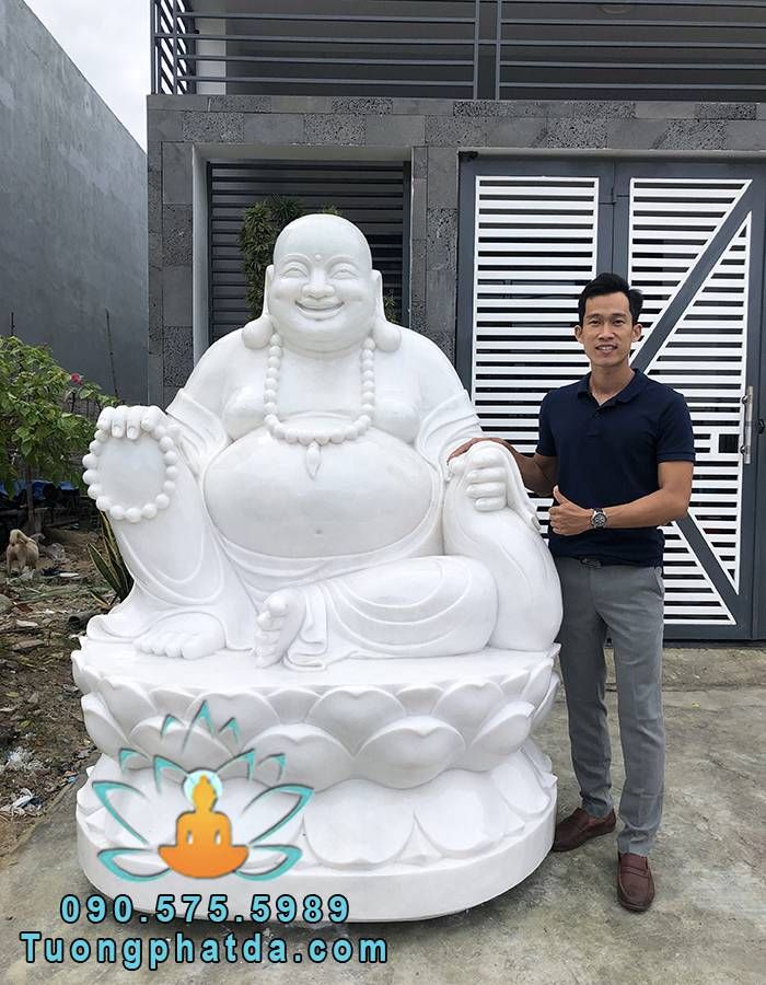 Bán Tượng Phật Di Lặc Cúng Dường Bằng Đá Trắng Nguyên Khối Cao 2m