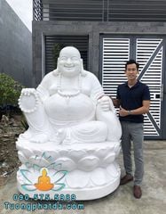 Bán Tượng Phật Di Lặc Cúng Dường Bằng Đá Trắng Nguyên Khối Cao 2m