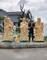 Bán Tượng Phúc Lộc Thọ Đá Cẩm Thạch Vàng Cao 1.8m