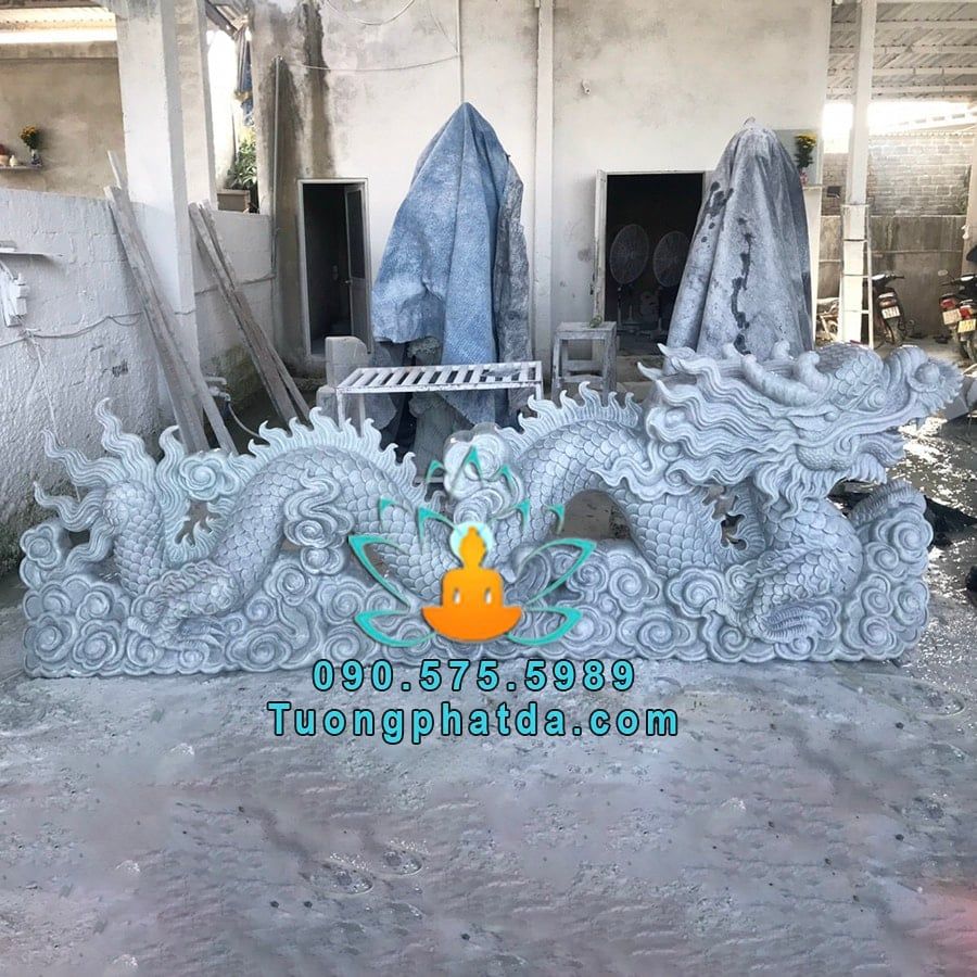 Tượng Rồng Đẹp Đá Cẩm Thạch Xám Nguyên Khối