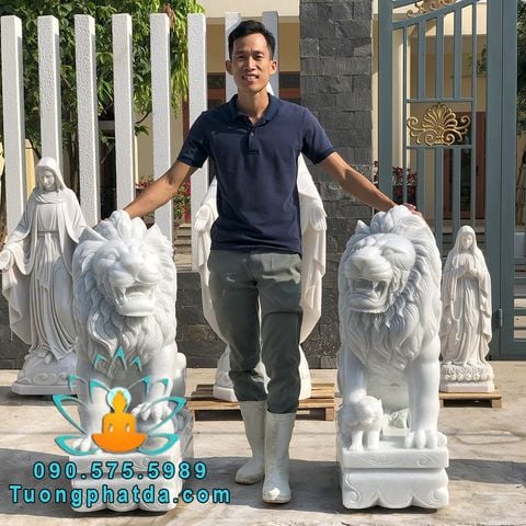 Bán Tượng Sư Tử Đá Cẩm Thạch Nguyên Khối Đẹp