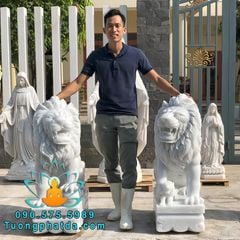 Bán Tượng Sư Tử Đá Cẩm Thạch Nguyên Khối Đẹp