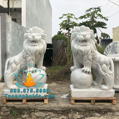Tượng Sư Tử Đá Phong Thủy Đứng Bi Cầu Đẹp