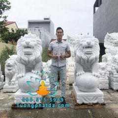 Bán Cung Cấp Tượng Sư Tử Đứng Bằng Đá Trắng Non Nước Cao 1m5