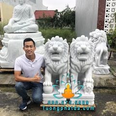 Chuyên Tượng Sư Tử Ngồi Đá Trắng Non Nước Đà Nẵng Cao 1m