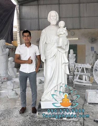 Chế Tác Tượng Thánh Cả Giuse Bằng Đá Trắng Cao 2m