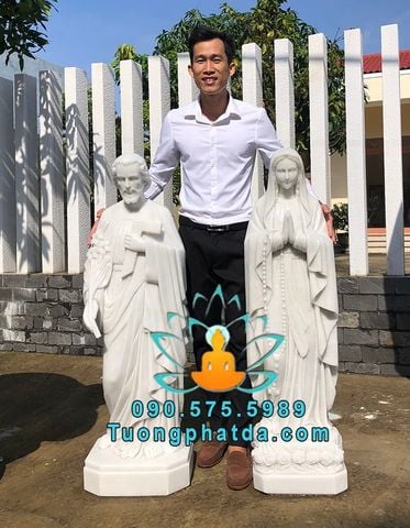 Điêu Khắc Tượng Thánh Giuse Bằng Đá Trắng Đẹp Cao 1m2 Tại Nam Định