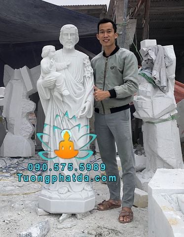 Điêu Khắc Tượng Thánh Giuse Bồng Chúa Bằng Đá Trắng Đẹp Tại Hải Phòng