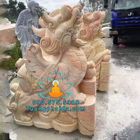 Tượng Tỳ Hưu Đá Cẩm Thạch Vàng Phong Thủy Đẹp