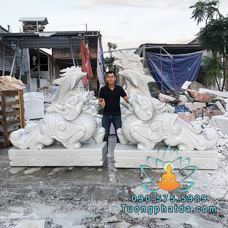 Chế Tác Tượng Tỳ Hưu Đá Trắng Phong Thủy Dài 1.7m