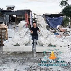 Chế Tác Tượng Tỳ Hưu Đá Trắng Phong Thủy Dài 1.7m