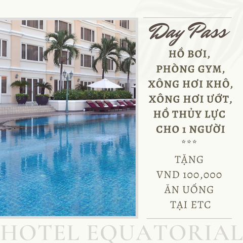  [E-voucher] Day Pass | Dùng hồ bơi, gym, sauna, Jacuzzi trong ngày/1 người + tặng VND 100,000 ăn uống ở quầy bánh & nước ETC 