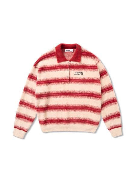  HADES COZY STRIPE POLO SWEATER - RED 