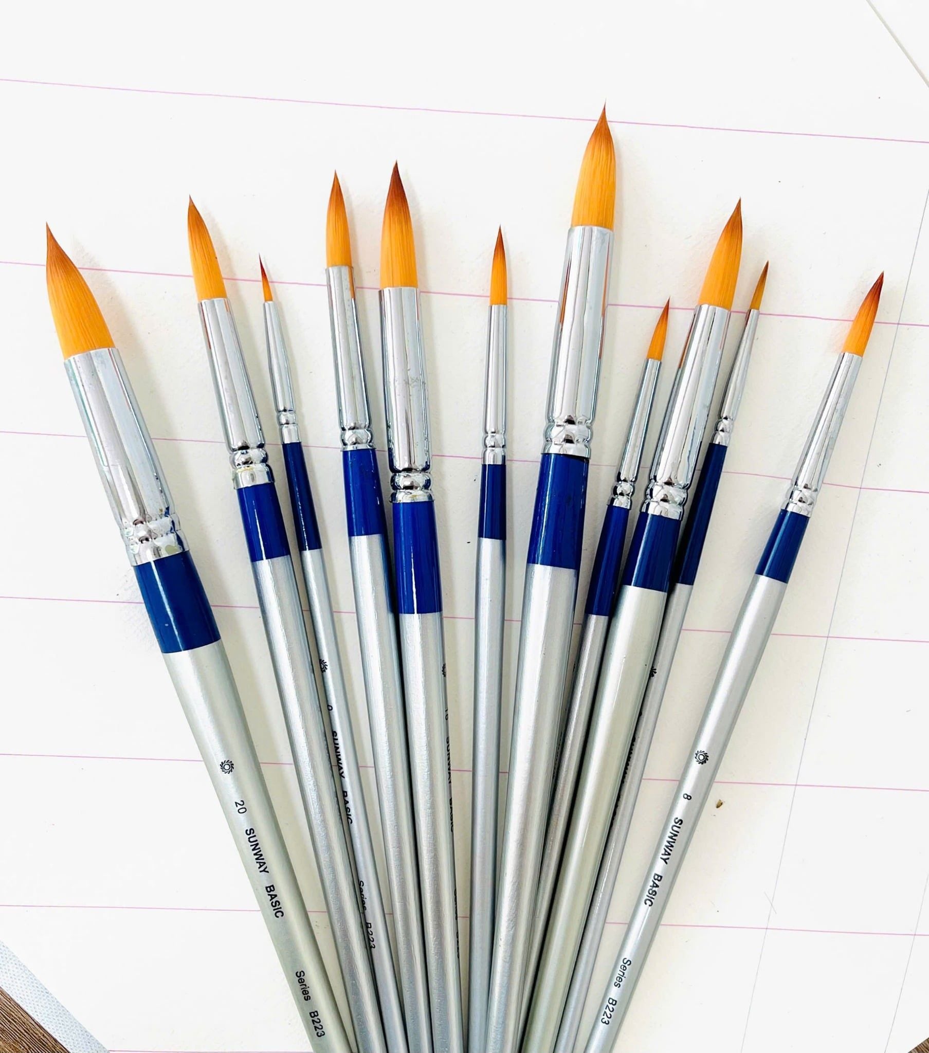 Cọ SUNWAY đầu nhọn lông nilon cán xanh B223