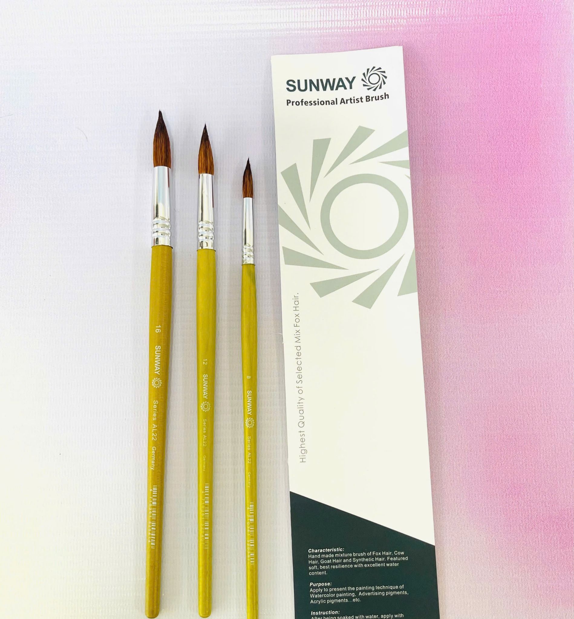 Cọ bộ SUNWAY 3 cây  thân vàng lông nhân tạo cao cấp AL81
