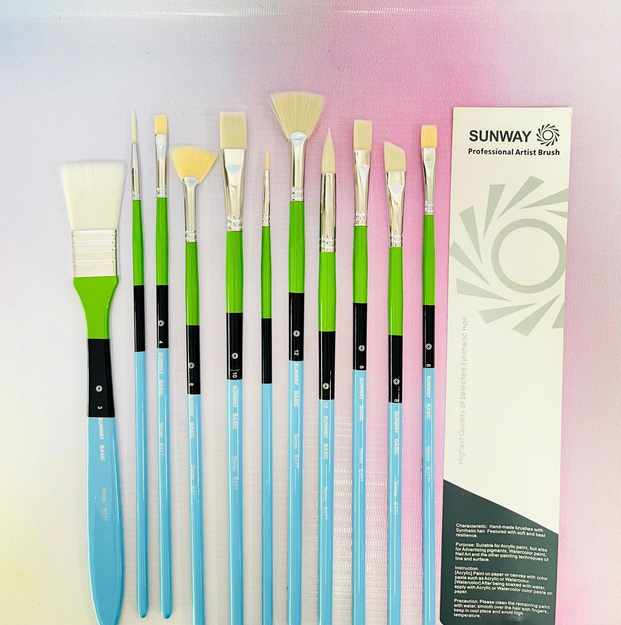 Cọ bộ SUNWAY 11 cây thân xanh  lông tổng hợp B377-11 cây