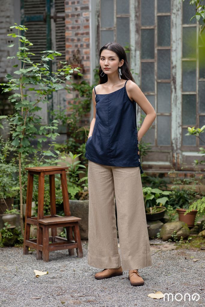 QUẦN LINEN SUÔNG XẺ GẤU -  BE