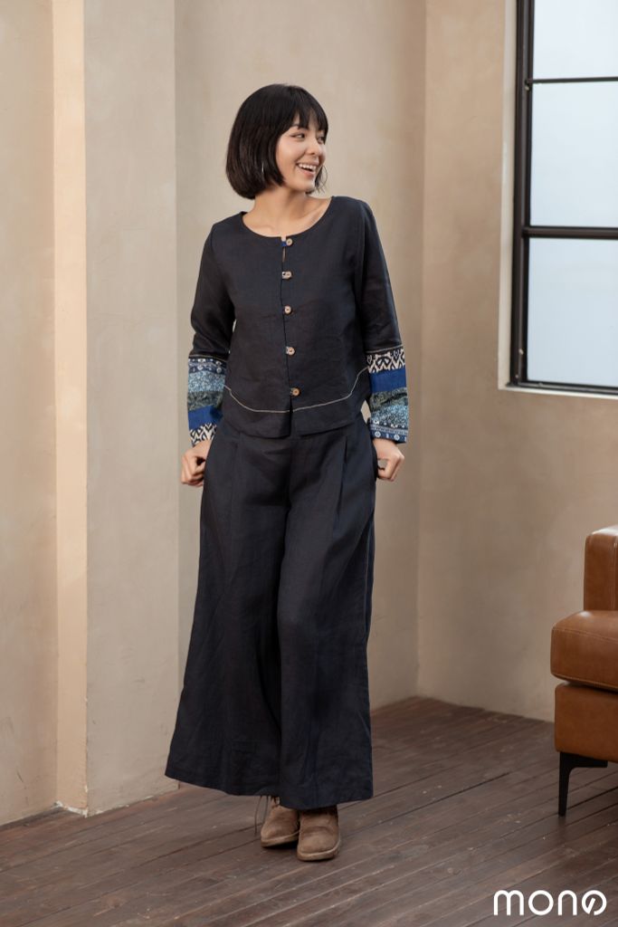 Quần ống rộng lưng chun Navy