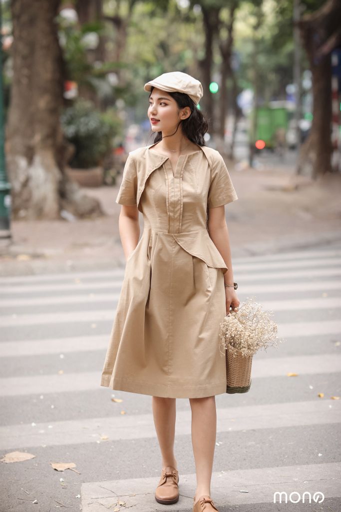 VÁY LINEN NUBE CHẠY CHỈ - CAMEL