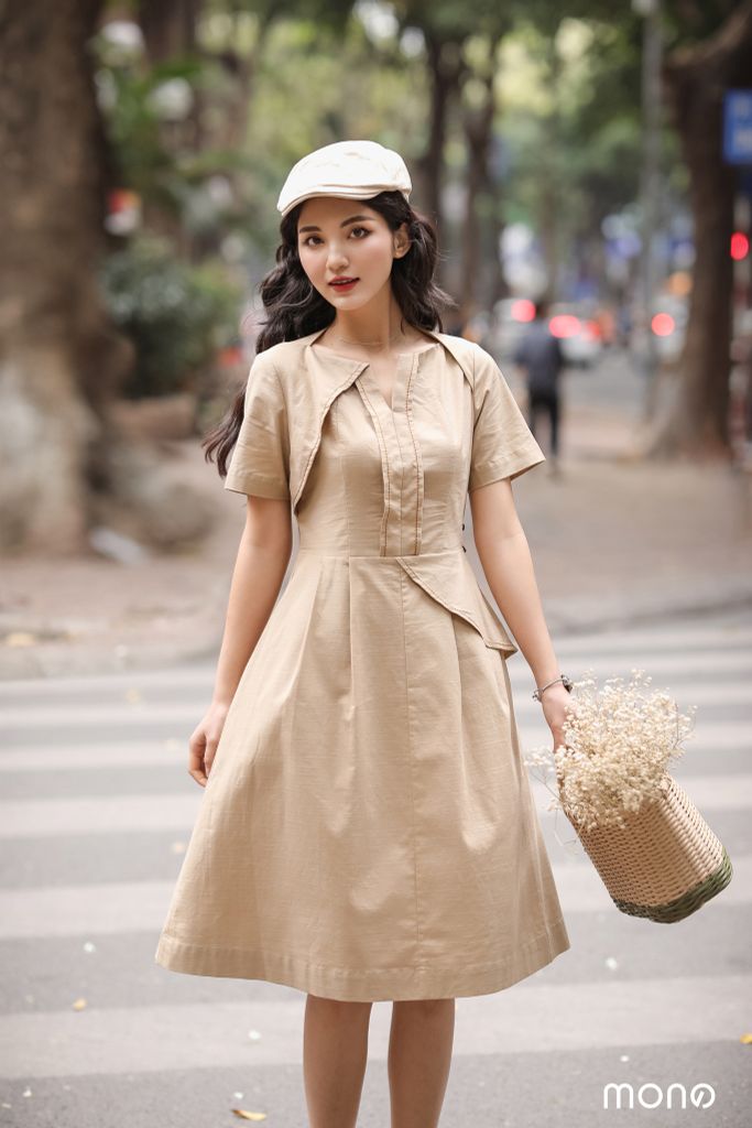 VÁY LINEN NUBE CHẠY CHỈ - CAMEL