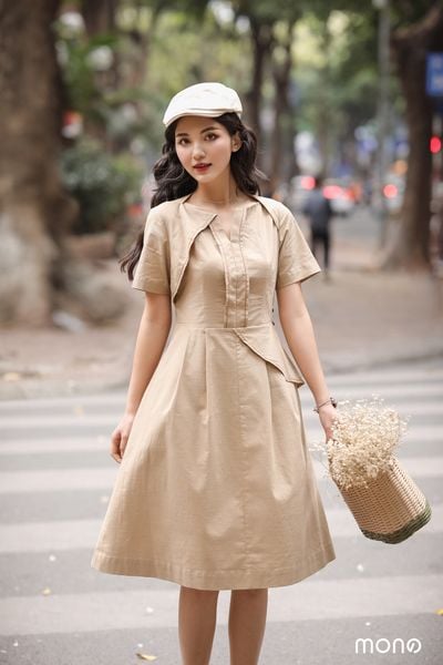 VÁY LINEN NUBE CHẠY CHỈ - CAMEL