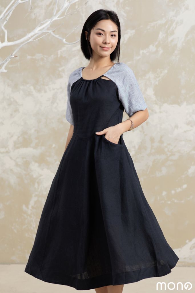 Váy linen yếm KOVA - Navy