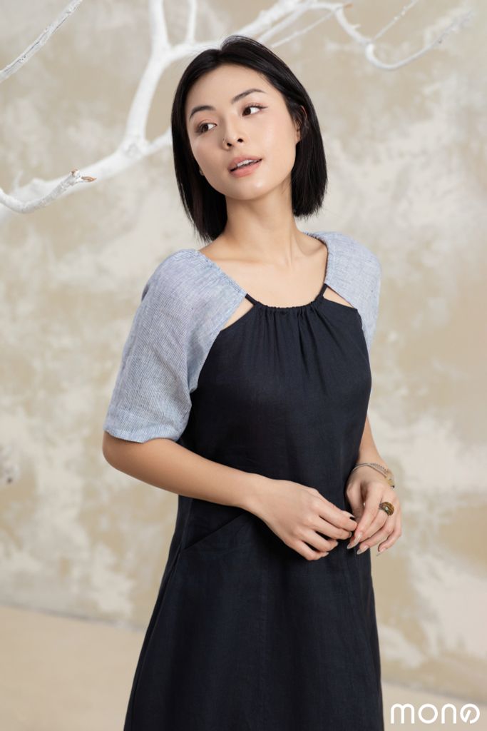 Váy linen yếm KOVA - Navy