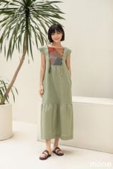 Váy linen GORY nhún gấu - Rêu