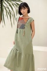 Váy linen GORY nhún gấu - Rêu