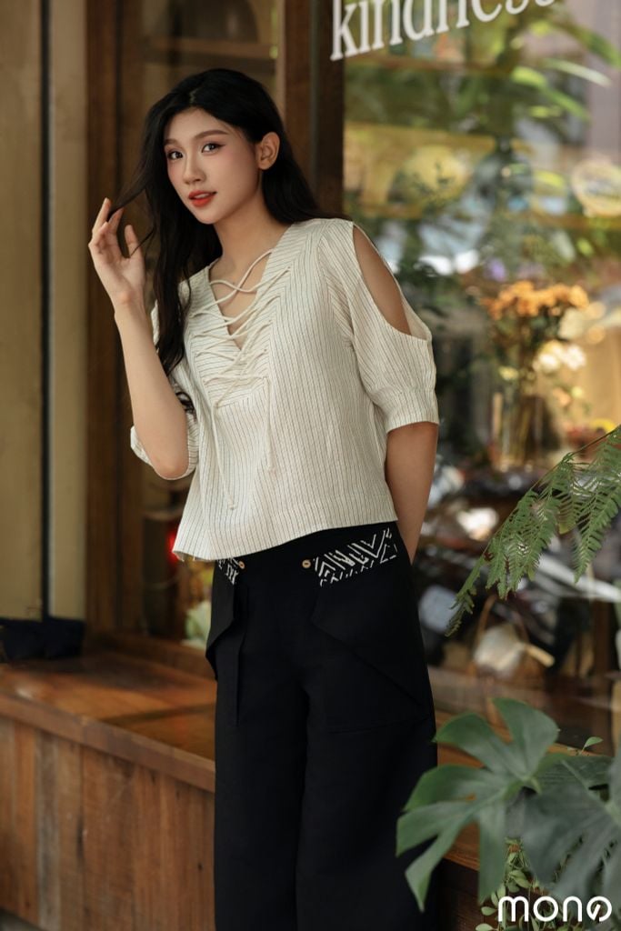 Quần dài ống suông túi nổi - Đen