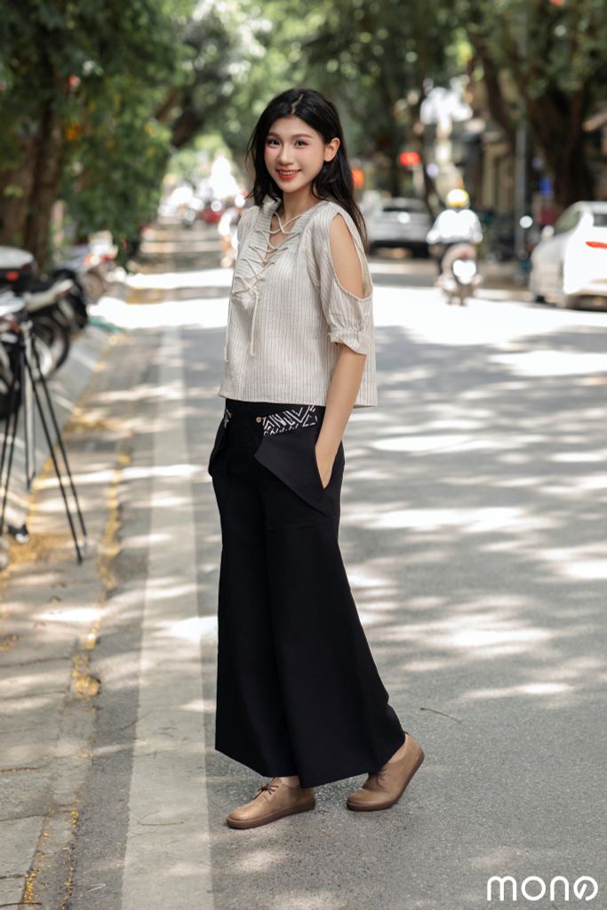 Quần dài ống suông túi nổi - Đen