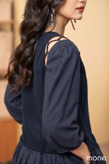Váy nhung tay lỡ đan vai - Navy