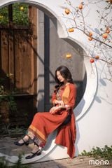 Áo dài linen CANNU - Cam đất