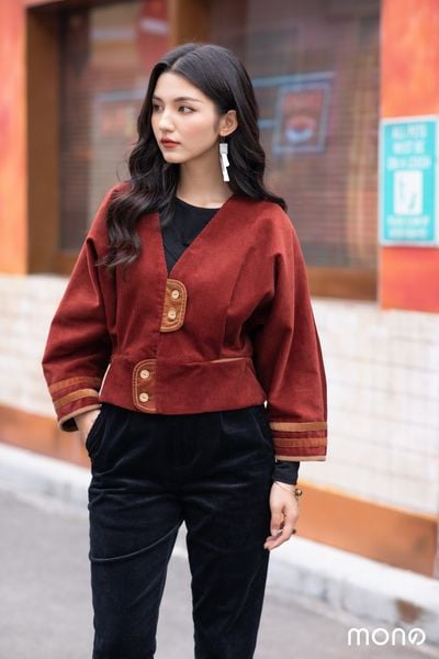 Áo kimono nhung SURI - Cam đất