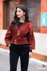 Áo kimono nhung SURI - Cam đất