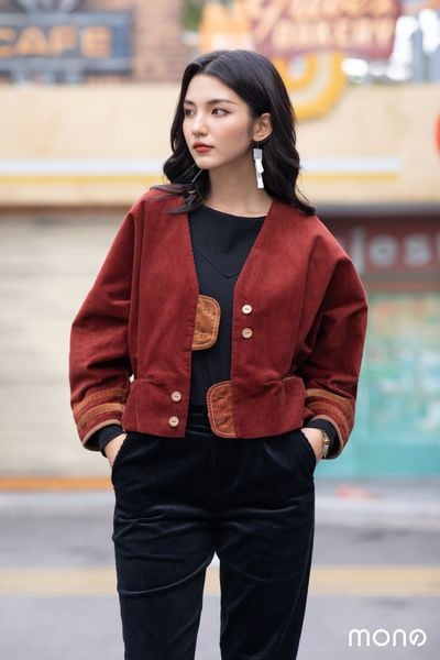 Áo kimono nhung SURI - Cam đất