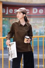 Áo sơ mi nhung vạt chéo - Rêu