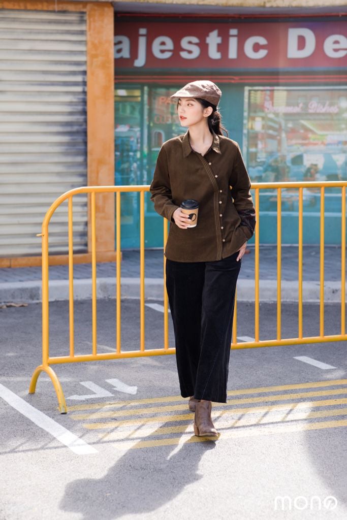 Áo sơ mi nhung vạt chéo - Rêu