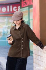 Áo sơ mi nhung vạt chéo - Rêu