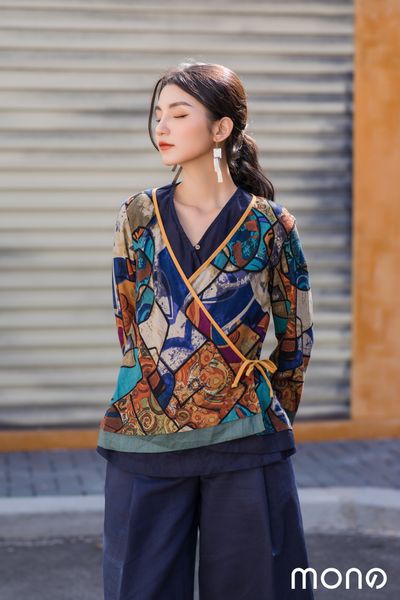 Áo Kimono 2 lớp - Cam - Họa tiết