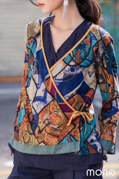 Áo Kimono 2 lớp - Cam - Họa tiết