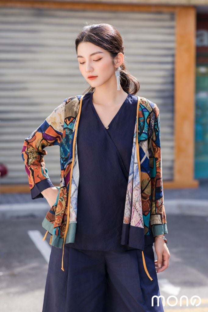 Áo Kimono 2 lớp - Cam - Họa tiết