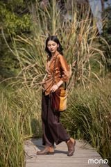 Áo kiểu nhung tay bồng buộc dây eo