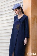 Váy nhung cổ vuông lật can chắp