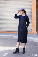 Váy nhung cổ vuông lật can chắp