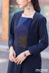 Váy nhung cổ vuông lật can chắp