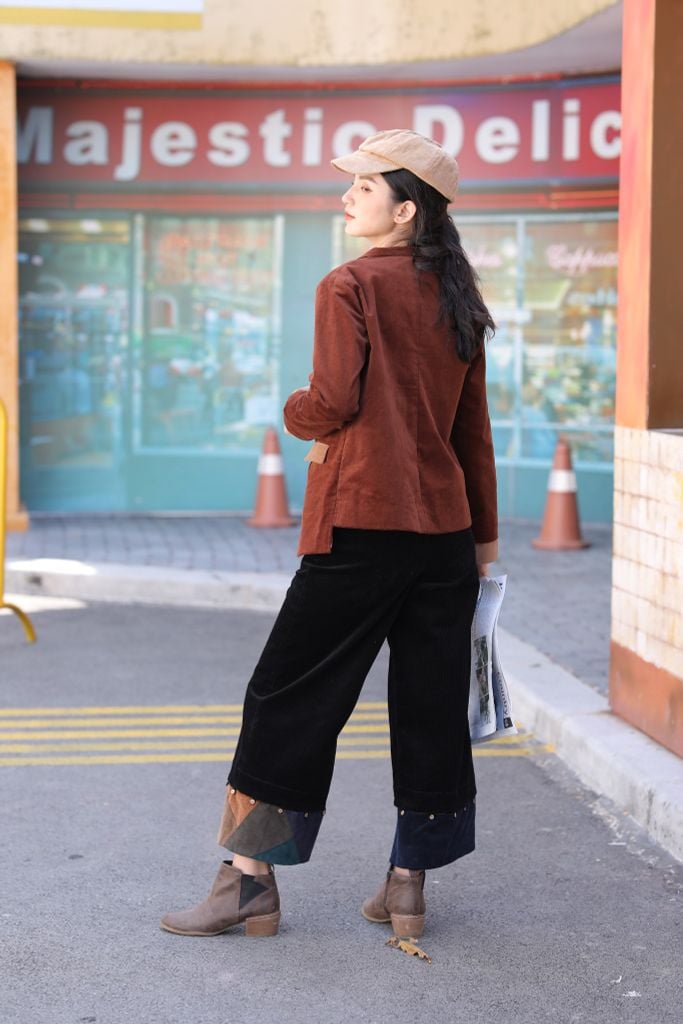 Áo vest nhung layer - Cam đất